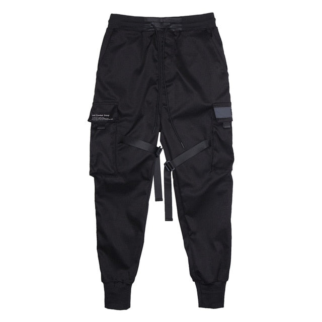 Cargo Pants Black Ribbons Block Multi-Pocket