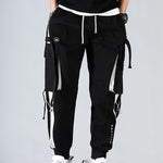 Cargo Pants Black Ribbons Block Multi-Pocket