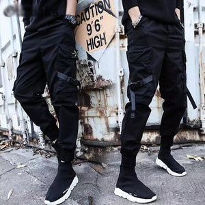 Cargo Pants Black Ribbons Block Multi-Pocket