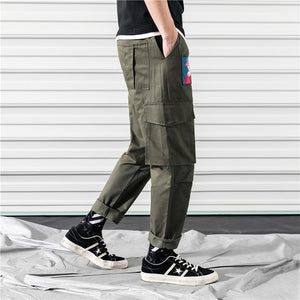 Cargo Pants Black Ribbons Block Multi-Pocket